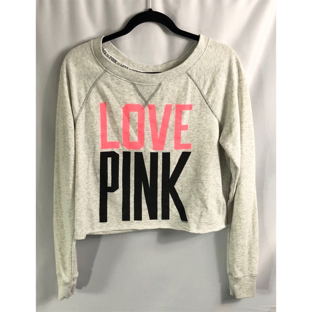 VS Pink “Love Pink” Gray & Pink Crop Top Sz. M